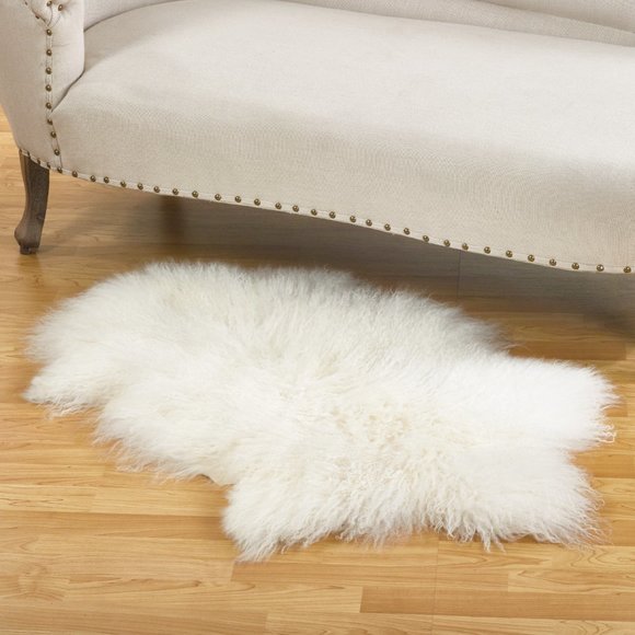 Luxurious Genuine Real Shaggy Soft Fluffy Mongolian Lamb Throw Rug 20" x 35" - Picture 8 of 10